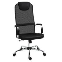 Vinsetto Silla de Oficina Ergonómica Silla de Escritorio Basculante y Giratoria con Altura Ajustable del Asiento con Reposacabezas y Respaldo Alto Malla 65,5x62,5x117-127 cm Negro(m-1)
