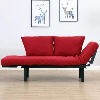 HOMCOM Divano 2 Posti Multifunzionale Funzione Chaise Lounge, Letto 3 in 1 i Tessuto di Lino 166 × 70 × 80cm Rosso(m-5)