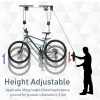 HOMCOM Supporto per Bici a Soffitto, Appendi Bicicletta a Parete con Puleggia e Ganci in Acciaio, Max. 20kg, Nero(m-6)