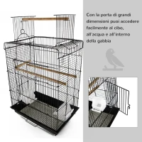 PawHut Voliera Gabbia per Uccelli da Interno Esterno Tetto Apribile con Posatoio 2 Contenitori per Alimenti in Metallo 41.5x29.5x56.5cm(m-5)