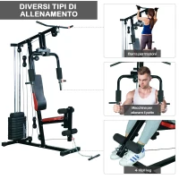 HOMCOM Panca per Allenamento Casa Palestra Multifunzione Professionale Addominali Gambe Pettorali in Acciaio Nero 125x106x205cm(m-7)