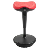 HOMCOM Sgabello Basculante con Seduta a Sella di Cavallo Rossa e Base Oscillante 360°, per Ufficio, 38x38x65.5-83.5cm(m-4)