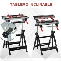 HOMCOM Banco de Trabajo Plegable con Altura Ajustable Tableros Regulables en Ancho y Distancia Carga Máx.100 kg 60x59x77-107 cm Negro y Plata(m-5)