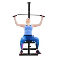 HOMCOM Stazione Fitness Pull Down per Palestra in Casa con Panca e Cavo Regolabile, in Acciaio Nero(m-4)