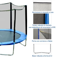 Homcom Trampolino Elastico con Rete Sicurezza e Pali Imbottiti per Adulti e Bambini Φ244 x 205 cm(m-6)