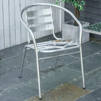 Outsunny Set Tavolino e Sedie da Giardino da 3 Pezzi, Arredamento da Giardino in Alluminio e Acciaio Inox, Argento(m-8)