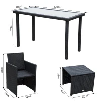 Outsunny Set Mobili da Giardino in PE Rattan Tavolo 2 Sedie 2 Poggiapiedi con Cuscini, Nero(m-3)