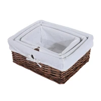 HOMCOM Set di Contenitori Portaoggetti in Vimini 5 Pezzi con Fodera Rimovibile e Lavabile(m-8)