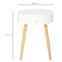 Homcom Comodino Rotondo e Salvaspazio in Legno Bianco con 1 Cassetto Φ38x46.7cm(m-6)