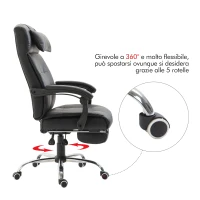 HOMCOM Sedia da Ufficio Ergonomica Girevole Poltrona Presidenziale Reclinabile con Poggiapiedi Estraibile 64.5×66.5×114-124cm Nero(m-6)