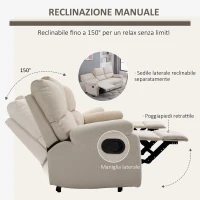 HOMCOM Divano 3 Posti con 2 Sedute Reclinabili e Poggiapiedi Integrato, Rivestimento in Tessuto Beige, 187x92x97cm(m-4)