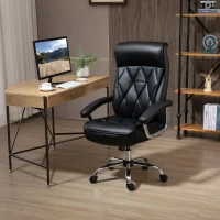 Vinsetto Silla Despacho Ergonómica Silla de Oficina Giratoria y Basculante con Respaldo Alto y Reposacabezas Acolchado Piel Sintética 66x69x113-121 cm Negro(m-2)