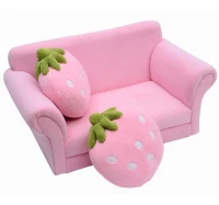HOMCOM Divanetto per Bambini con 2 Cuscini a Forma di Fragola, Seduta e schienale imbottiti, 90x53x48 cm, Rosa e Verde(m-4)