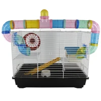 PawHut Gabbia per Criceti a Tre Piani con Tubi e Accessori, in Metallo e Plastica(m-4)