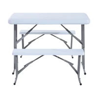 Outsunny-Set Tavolo da Campeggio Giardino Picnic con 2 Panche Pieghevole in Polietilene Bianco(m-7)
