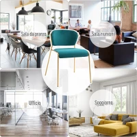 HOMCOM Set 4 Sedie di Design per Sala da Pranzo, Poltroncine Imbottite in Velluto Verde e Gambe in Metallo Oro(m-8)