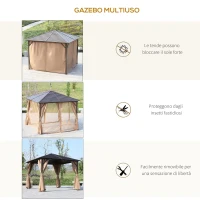 Outsunny Gazebo con Tende Laterali Struttura in Alluminio, Marrone e Nero 3x3m(m-4)
