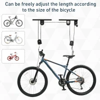 HOMCOM Supporto per Bici a Soffitto, Appendi Bicicletta a Parete con Puleggia e Ganci in Acciaio, Max. 20kg, Nero(m-7)