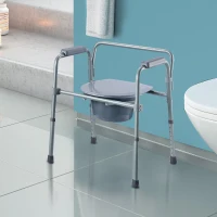 HomCom Sedia WC Comoda Altezza Regolabile in Tubi di Ferro, Grigio, 53.3x56.5x60-74.5cm(m-2)