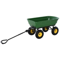 Outsunny Carretto a Mano Vaschetta ribaltabile in PP Struttura in Acciaio Stabile e Resistente con Gomme ad Aria e un Robusto Doppio Assale Max:200kg 98x48x96.5cm(m-5)