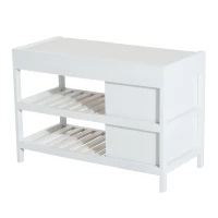 HOMCOM Panca Contenitore Shabby da Ingresso con Cuscino, Cassetti e Ripiani, in Legno, Bianco, 69 x 34 x 48cm(m-7)