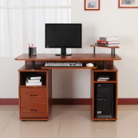 HomCom Scrivania per Computer Scrivania Ufficio Porta PC con Ripiano Tastiera, Noce, 120x55x85cm(m-2)