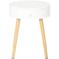 Homcom Comodino Rotondo e Salvaspazio in Legno Bianco con 1 Cassetto Φ38x46.7cm(m-7)