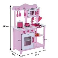 Homcom Cucina Giocattolo per Bambini in Legno Rosa 60 x 30 x 84.5cm(m-3)
