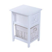 HOMCOM – Cassettiera Mobiletto in Legno MDF e Vimini 28 x 31 x 45cm Bianco(m-5)