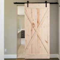 HOMCOM - Porta Scorrevole Barn Door Laccata DIY in Legno di Pino, 213 x 96.5 x 3.5cm, Naturale(m-2)