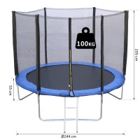 Homcom Trampolino Elastico con Rete Sicurezza e Pali Imbottiti per Adulti e Bambini Φ244 x 205 cm(m-3)