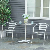 Outsunny Set Tavolino e Sedie da Giardino da 3 Pezzi, Arredamento da Giardino in Alluminio e Acciaio Inox, Argento(m-2)