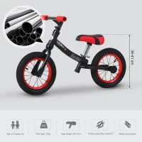 Homcom Bicicletta Senza Pedali Nera e Rossa, Bici Equilibrio per Bambini 2-5 anni con Sellino e struttura Regolabile(m-6)