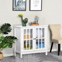 HOMCOM Aparador de Cocina Armario de Almacenaje con 2 Puertas de Vidrio Dispositivo Antivuelco Comedor Entrada Buffet 80x36,5x76 cm Blanco(m-2)