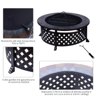 Outsunny Braciere a Carbone per Barbecue Riscaldamento da Giardino con Griglia Coperchio Attizzatoio in Ferro(m-5)