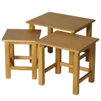 HOMCOM Set 3 Tavolini con Diverse Misure Impilabili Tavolini da Caffè, Tavolini d'Appoggio per Soggiorno, Giardino, Balcone Legno di Quercia di Elevata Qualità(m-4)