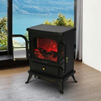 HOMCOM Caminetto Elettrico da Terra Potenza 950W/1850W in Ferro e Vetro Telecomando 42.5 x 28 x 54 cm Nero(m-2)