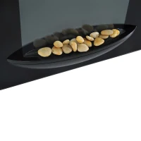 HOMCOM Camino Elettrico a Parete Potenza 900W /1800W con Timer in Ferro e Vetro Temperato 66 × 52 × 15.5cm Nero(m-11)