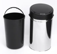 HomCom Cestino dei rifiuti rotondo in acciaio inox con sensore 30L(m-4)