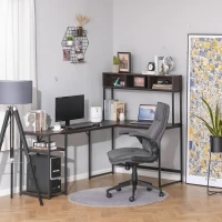 HOMCOM Scrivania Angolare con Libreria e Mensola per PC in Stile Industriale, Legno e Metallo 170x120x140cm, Noce e Nero(m-2)