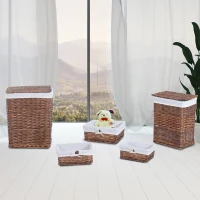 HOMCOM Set di Contenitori Portaoggetti in Vimini 5 Pezzi con Fodera Rimovibile e Lavabile(m-2)