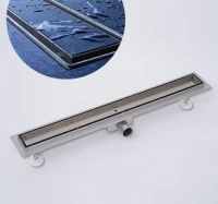 HOMCOM Canale canalina di scarico doccia sistema drenaggio doccia a pavimento in acciaio inox piastrellabile (740x110x70 cm)(m-2)