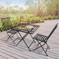 Outsunny Set Mobili da Giardino 1 Tavolo e 2 Sedie Pieghevole in Mettallo 70 x 70 x 70 cm Nero(m-2)