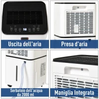 HOMCOM Deumidificatore Ambiente con Display per Ambienti 15-25㎡, Serbatoio 2000ml, Spegnimento automatico, deumidificazione di max. 12 litri/24h，in ABS Bianco(m-7)