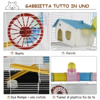 PawHut Gabbia per Criceti a Tre Piani con Tubi e Accessori, in Metallo e Plastica(m-6)