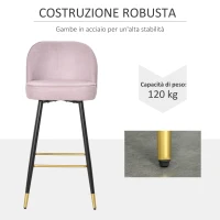 HOMCOM Sgabelli da Bar o da Cucina, Set 2 Sgabelli Design Imbottiti e Moderni, Rosa Nero e Oro, 55x44.5x101cm(m-6)
