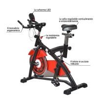 HOMCOM Spin Bici Bicicletta Bike Indoor Allenamento Aerobico Ciclo Home Fitness Palestra In Casa Con Display a LED Rosso(m-4)