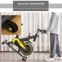 HOMCOM Spin Bike con Altezza regolabile 112-122cm Nera e Gialla, Volano 10kg(m-7)