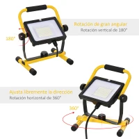 HOMCOM Foco de Trabajo LED 50W Luz de Trabajo Portátil 360° Giratorio Impermeable IP65 Iluminación 5000-6000 Lúmenes 5000K Blanco Frío para Taller Garaje Camping 27x19x32 cm(m-5)