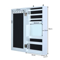 HomCom Armadio Portagioie con Specchiera da Parete in Legno, Bianco, 31x56x8.5cm(m-3)